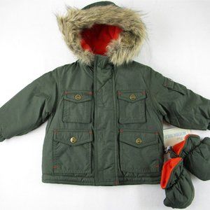 NWT Le Petit Rothschild Boy's Coat w/ Fur Trimmed Hood & Mittens, 6-9M, $50